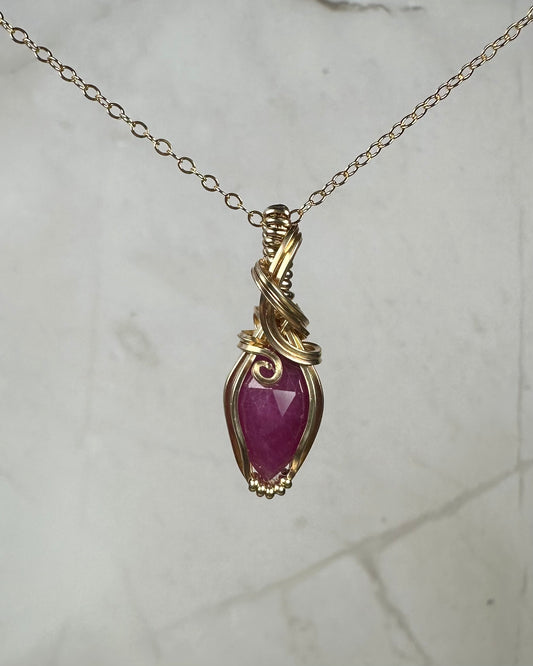 Pink Rosecut Sapphire Pendant Wire-Wrapped in 14k Goldfilled Wire