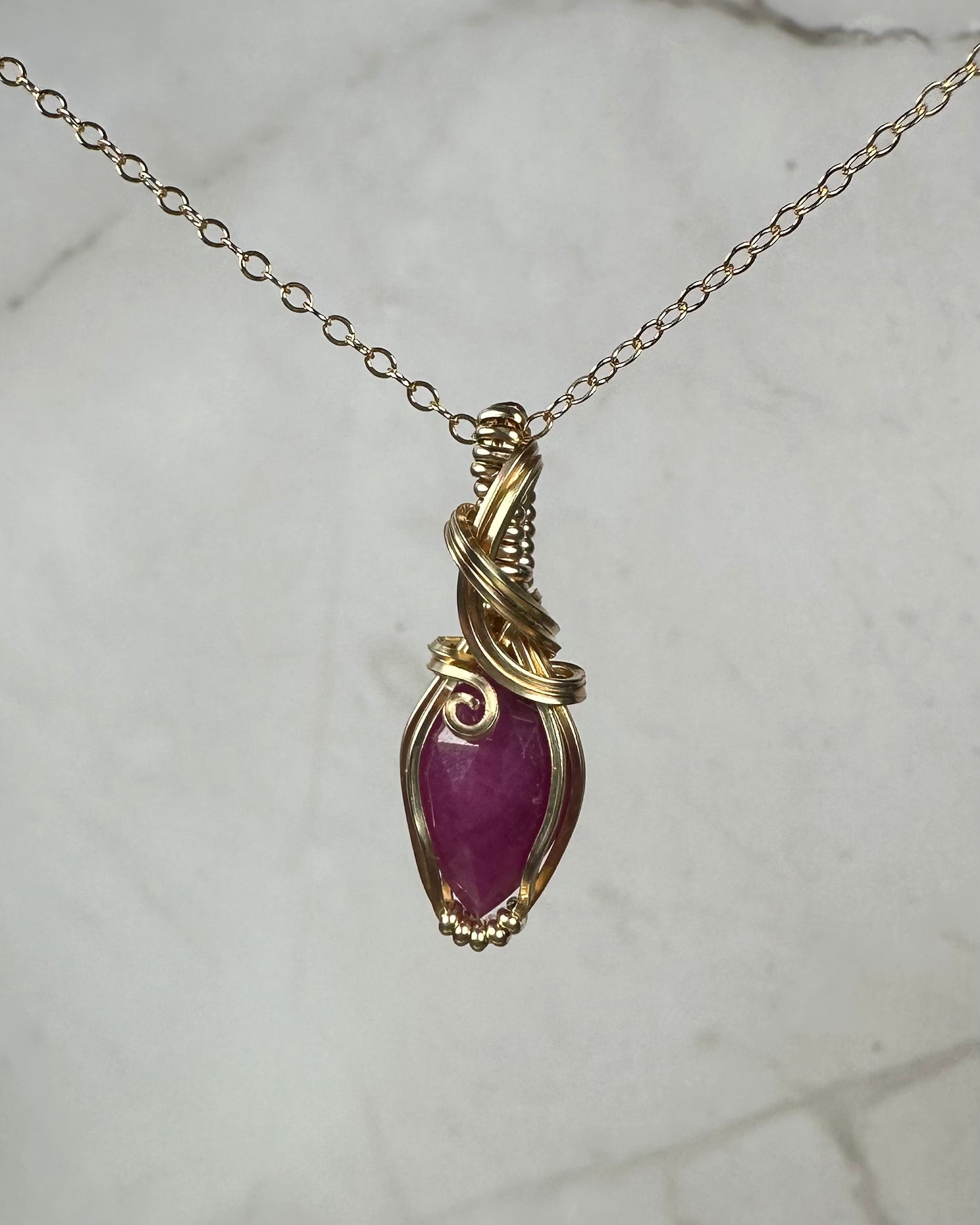 Pink Rosecut Sapphire Pendant Wire-Wrapped in 14k Goldfilled Wire