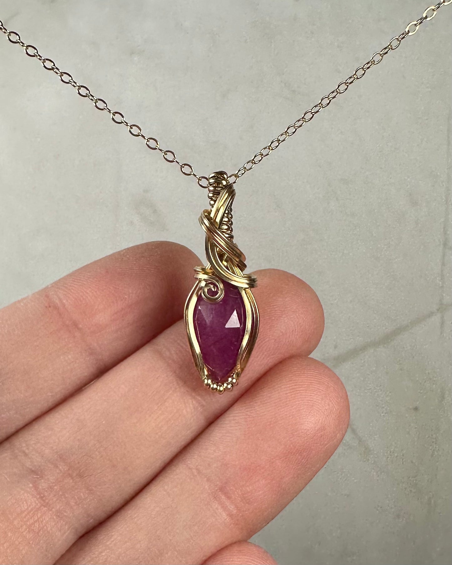 Pink Rosecut Sapphire Pendant Wire-Wrapped in 14k Goldfilled Wire