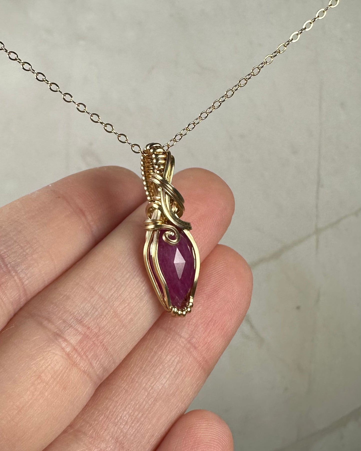 Pink Rosecut Sapphire Pendant Wire-Wrapped in 14k Goldfilled Wire