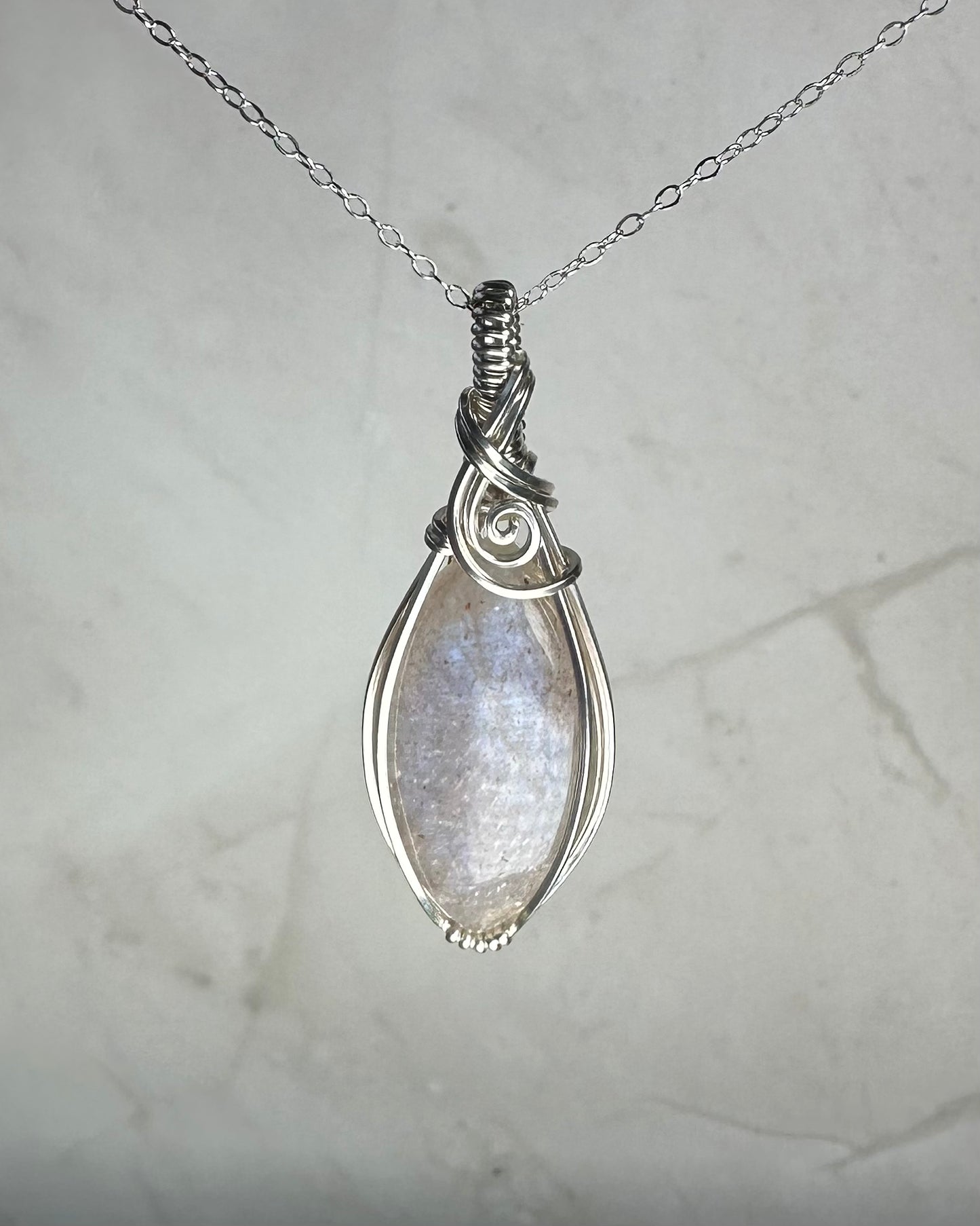 Sterling Silver Wire-Wrapped African Moonstone Pendant