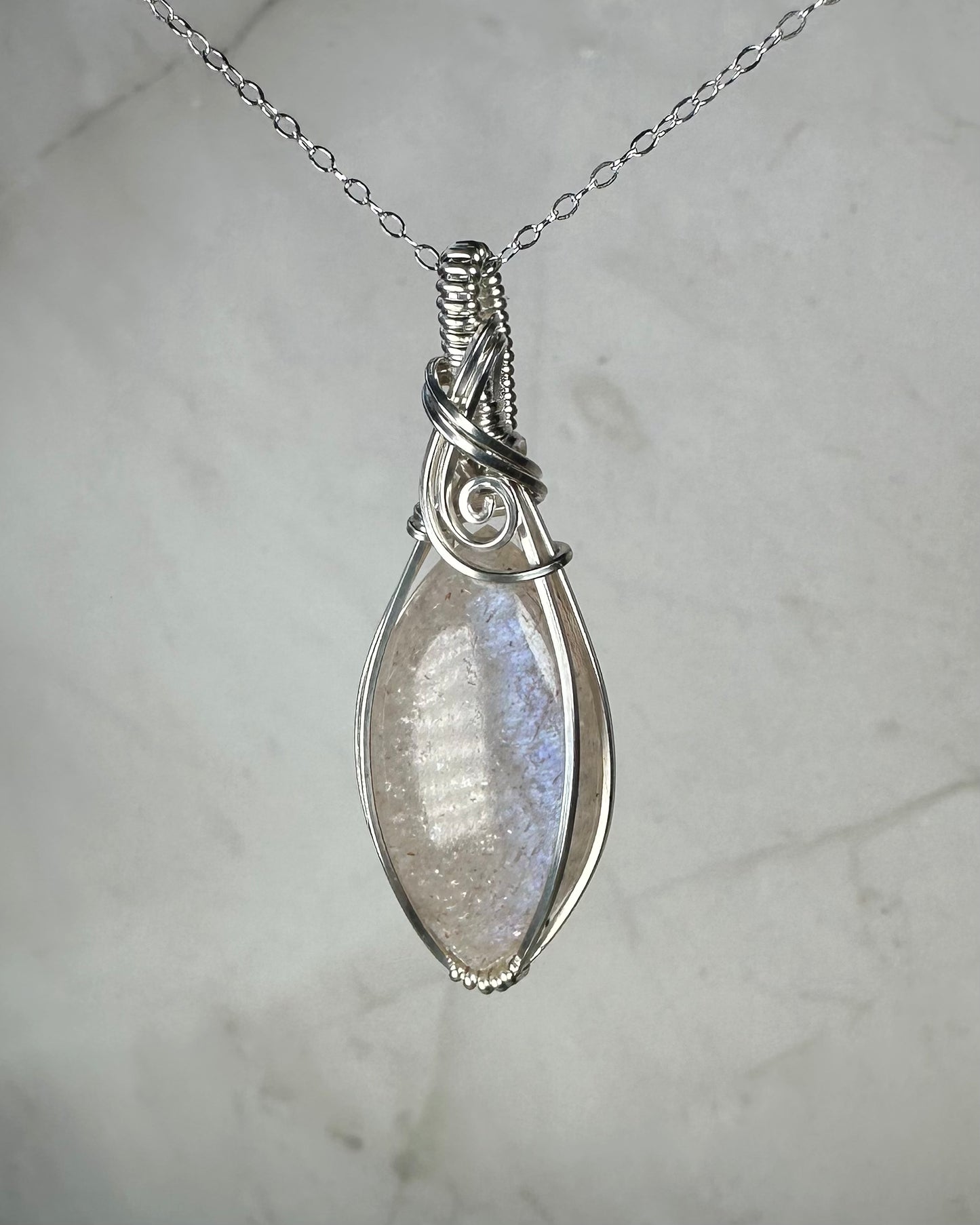 Sterling Silver Wire-Wrapped African Moonstone Pendant