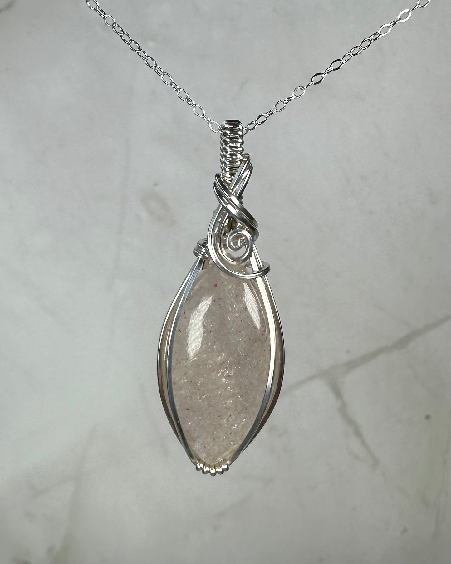Sterling Silver Wire-Wrapped African Moonstone Pendant