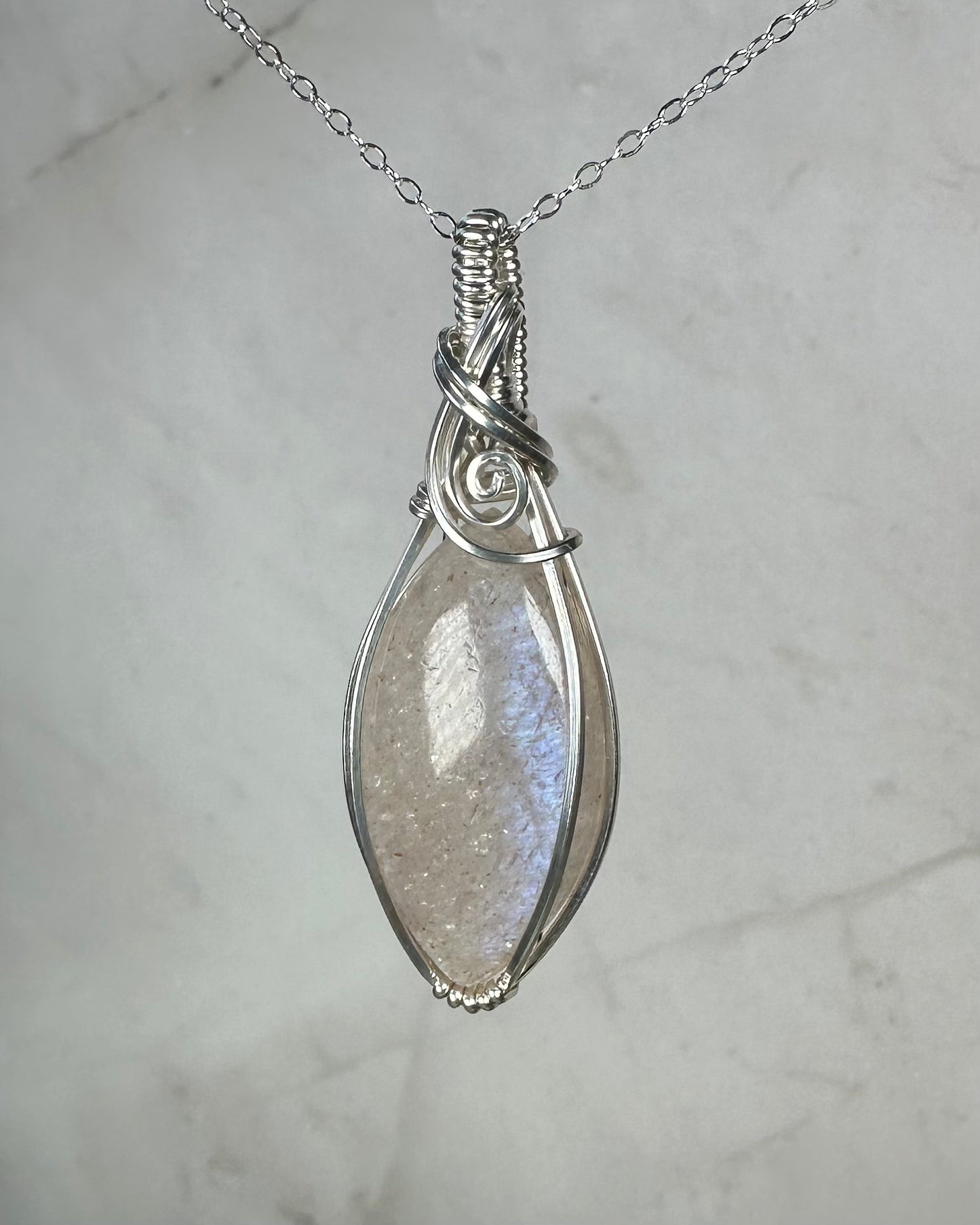 Sterling Silver Wire-Wrapped African Moonstone Pendant