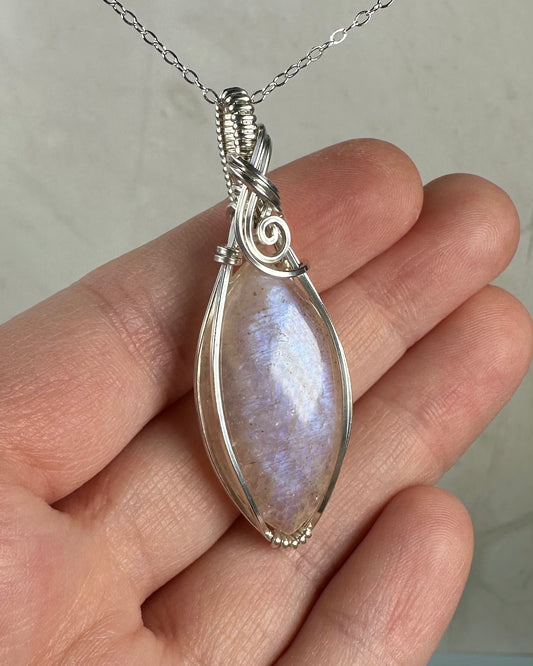 Sterling Silver Wire-Wrapped African Moonstone Pendant