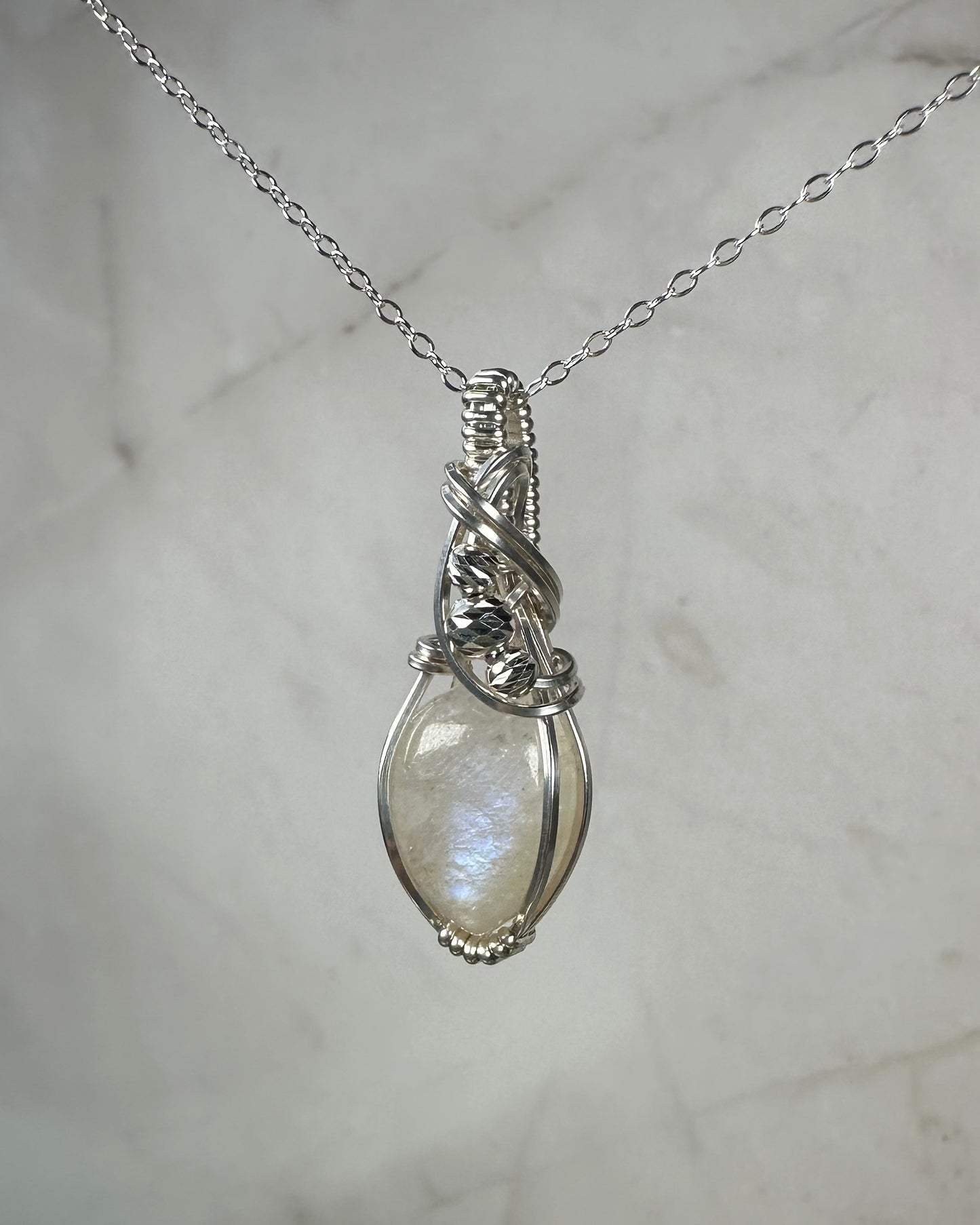 Sterling Silver Wire-Wrapped African Moonstone Pendant
