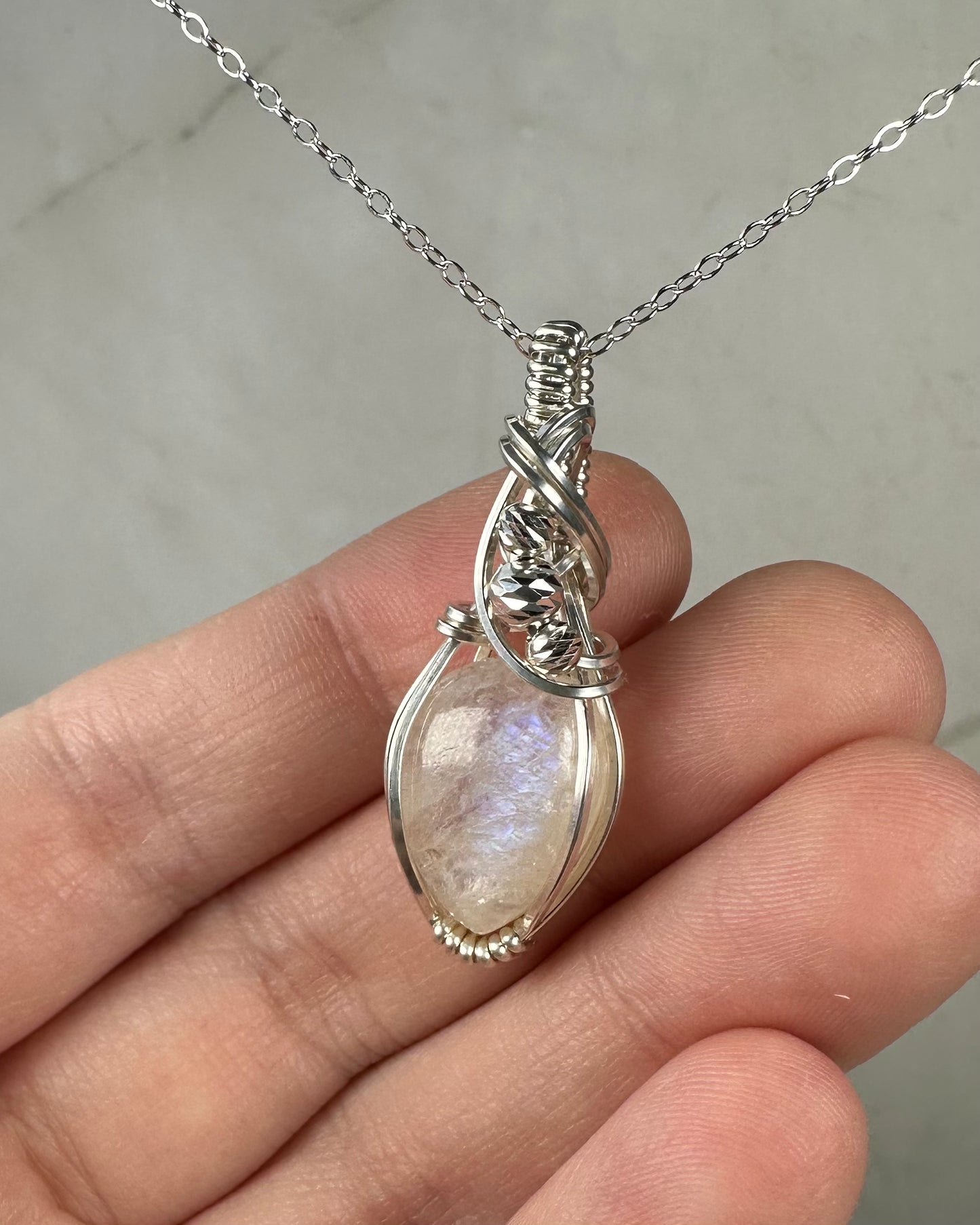 Sterling Silver Wire-Wrapped African Moonstone Pendant