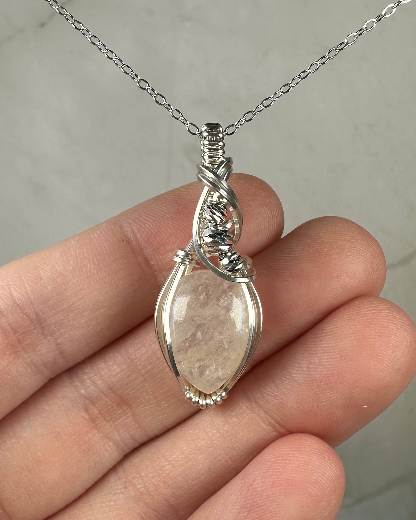 Sterling Silver Wire-Wrapped African Moonstone Pendant