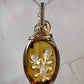Carved Mexican Amber with Flowers Pendant Wire-Wrapped in 14k Goldfill
