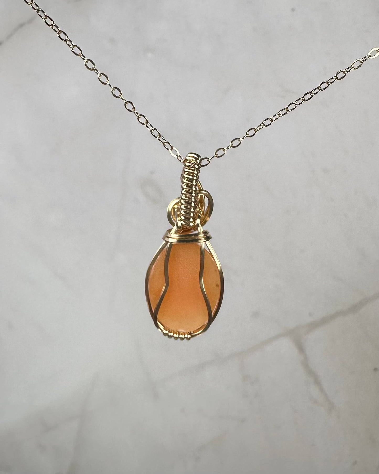 Vintage Carved Shell Cameo of Woman Pendant Wire-Wrapped in 14k Goldfill