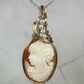 Vintage Carved Shell Cameo Pendant with Natural Pearls Wire-Wrapped in 14k Goldfill