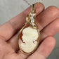 Vintage Carved Shell Cameo Pendant with Natural Pearls Wire-Wrapped in 14k Goldfill