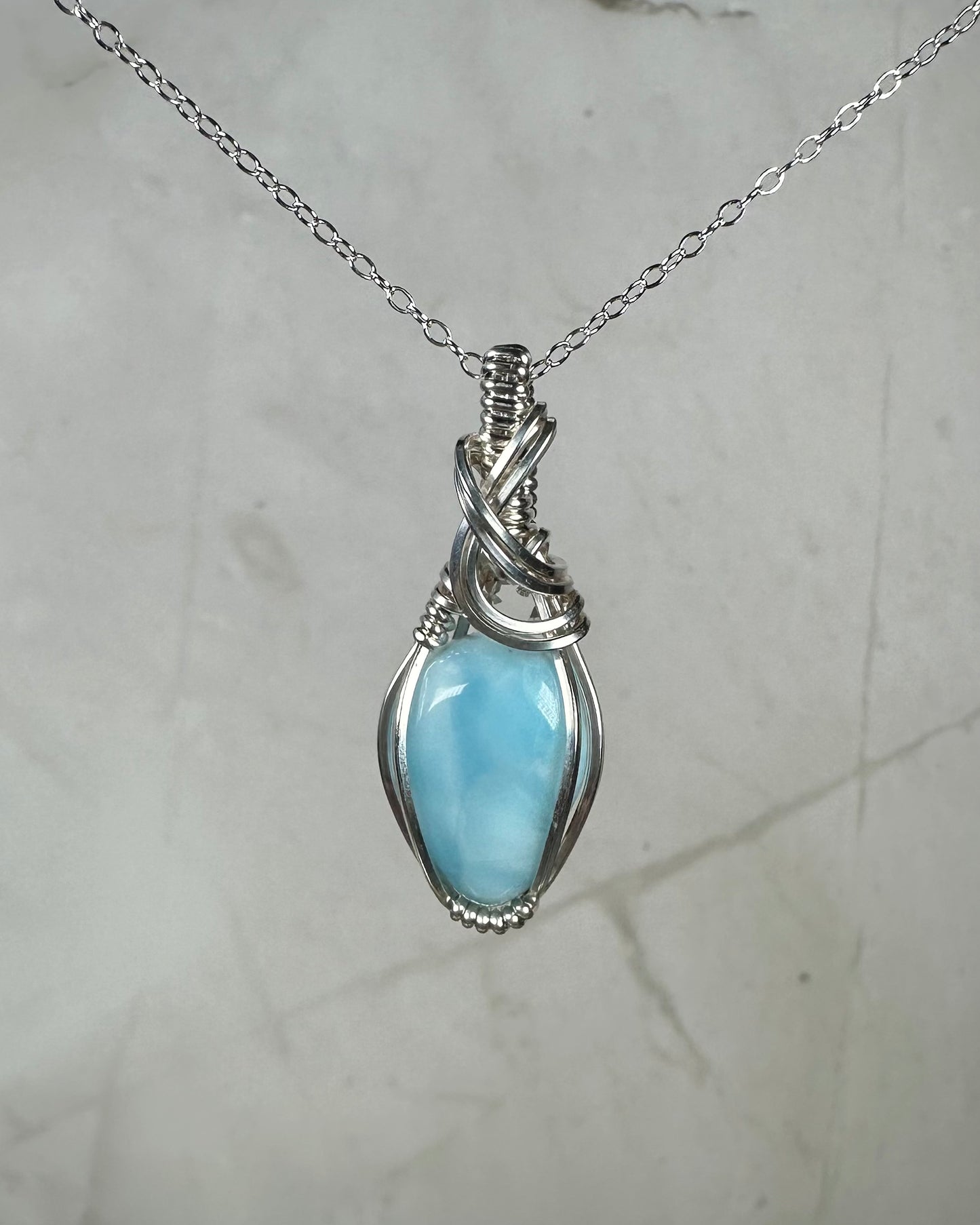 Larimar Pendant Wire-Wrapped in Sterling Silver