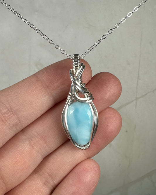 Larimar Pendant Wire-Wrapped in Sterling Silver
