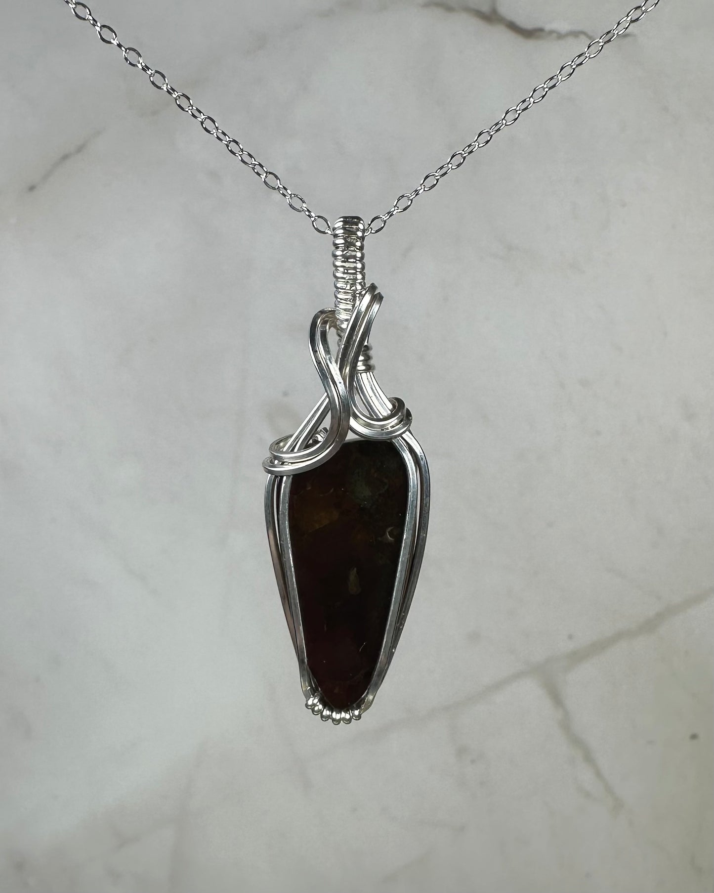 Flashy Rare, Natural Ammolite Pendant Wire-Wrapped in Sterling Silver