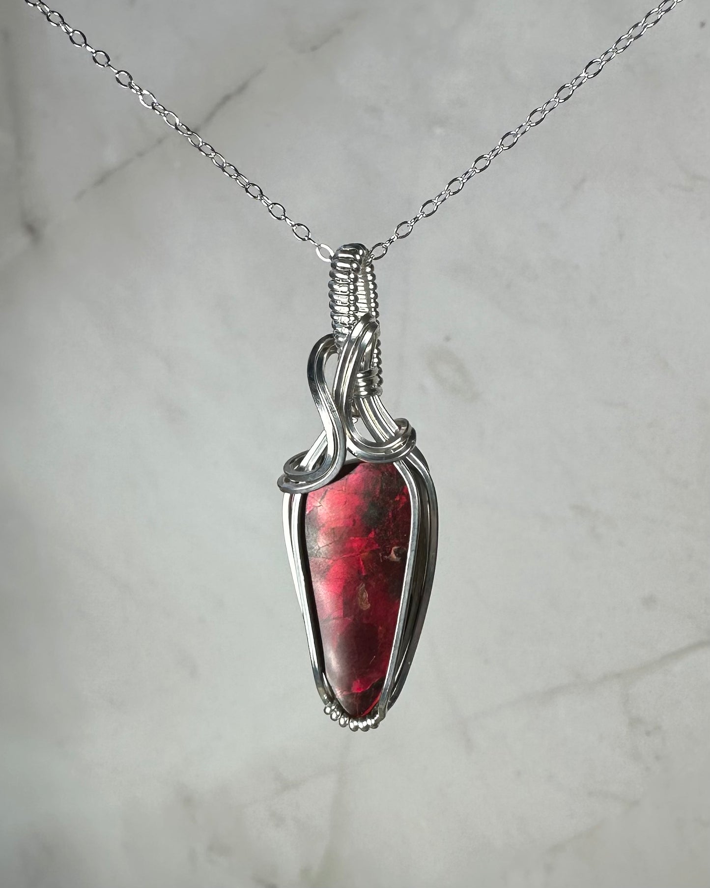 Flashy Rare, Natural Ammolite Pendant Wire-Wrapped in Sterling Silver