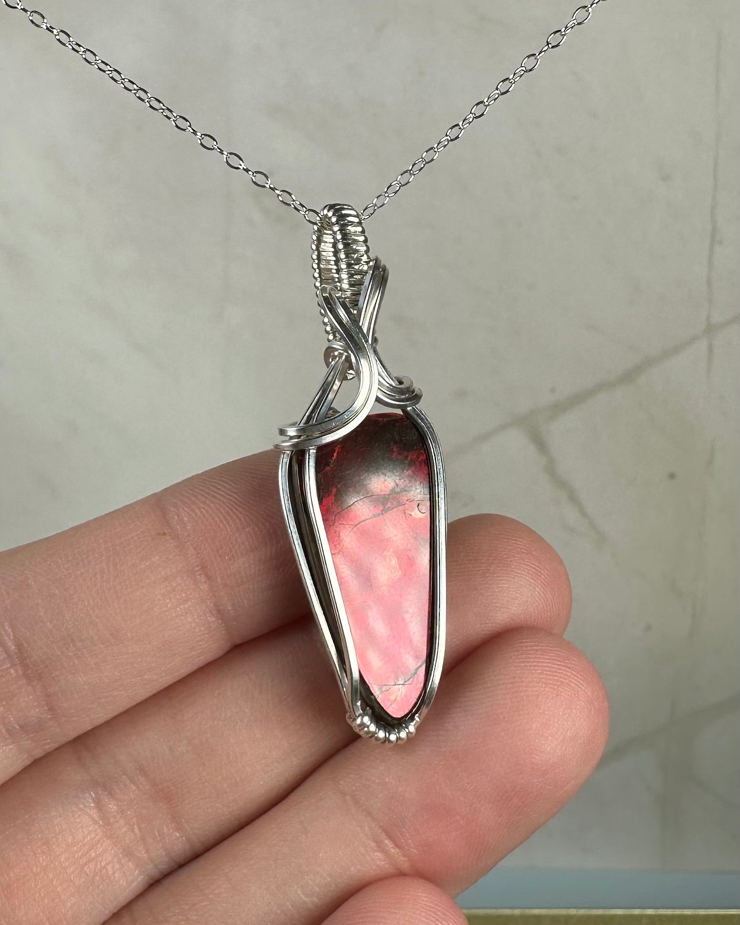 Flashy Rare, Natural Ammolite Pendant Wire-Wrapped in Sterling Silver