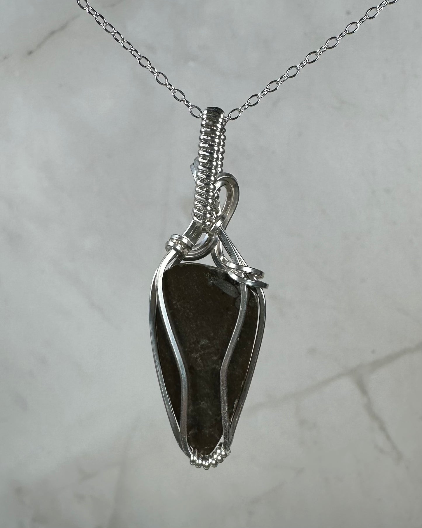 Flashy Rare, Natural Ammolite Pendant Wire-Wrapped in Sterling Silver