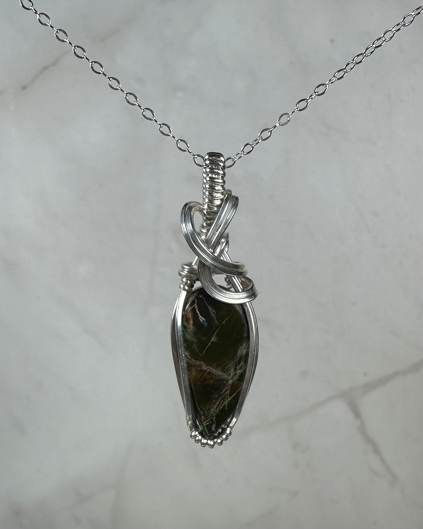 Flashy Rare, Natural Ammolite Pendant Wire-Wrapped in Sterling Silver