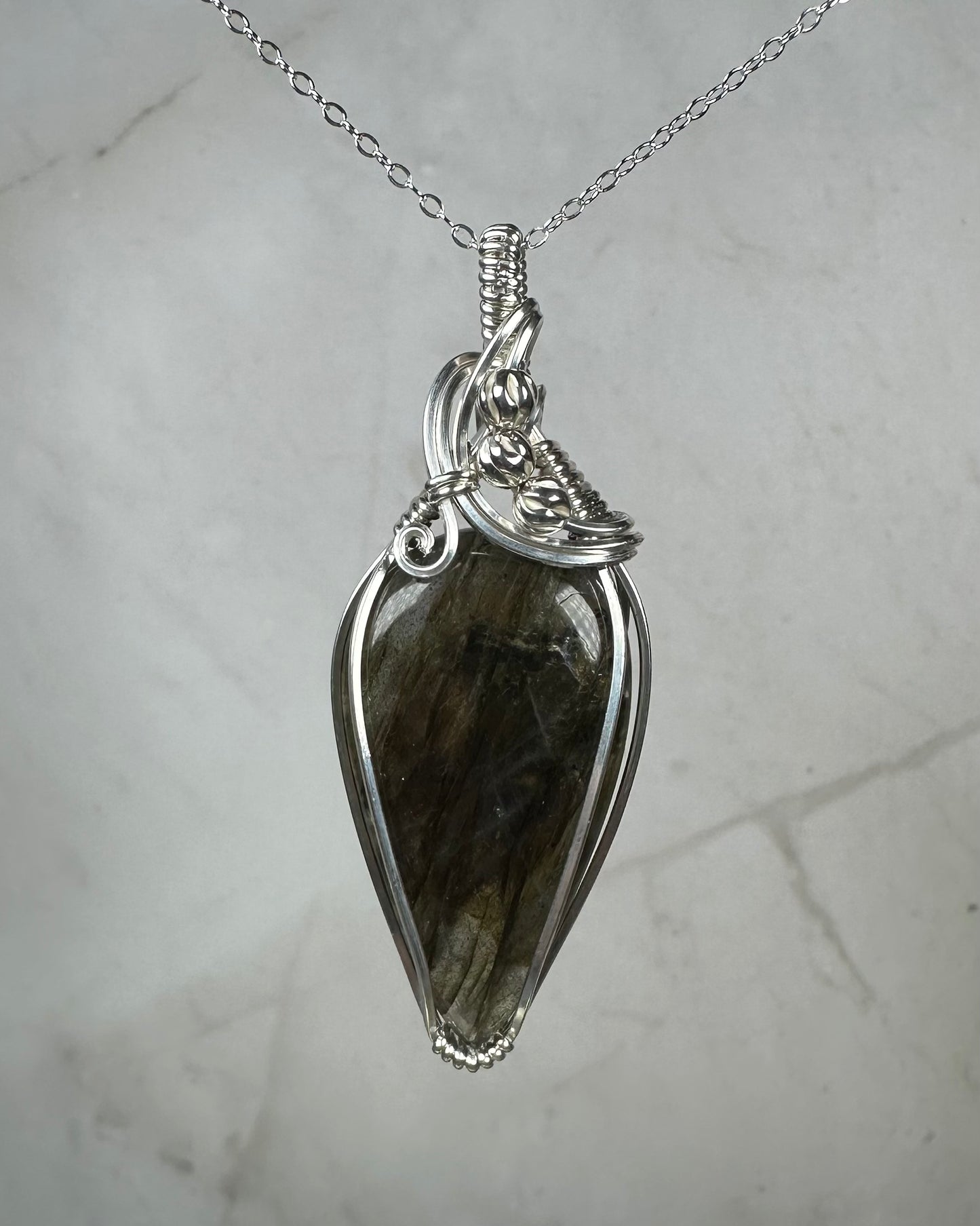 Flashy Purple and Gold Labradorite Pendant Wire-Wrapped in Sterling Silver