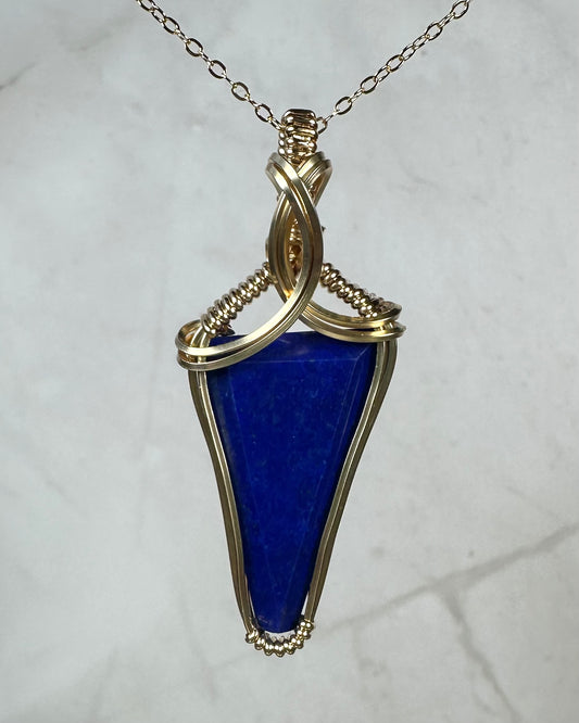 Lapis Lazuli Pendant Wire-Wrapped in 14k Goldfilled