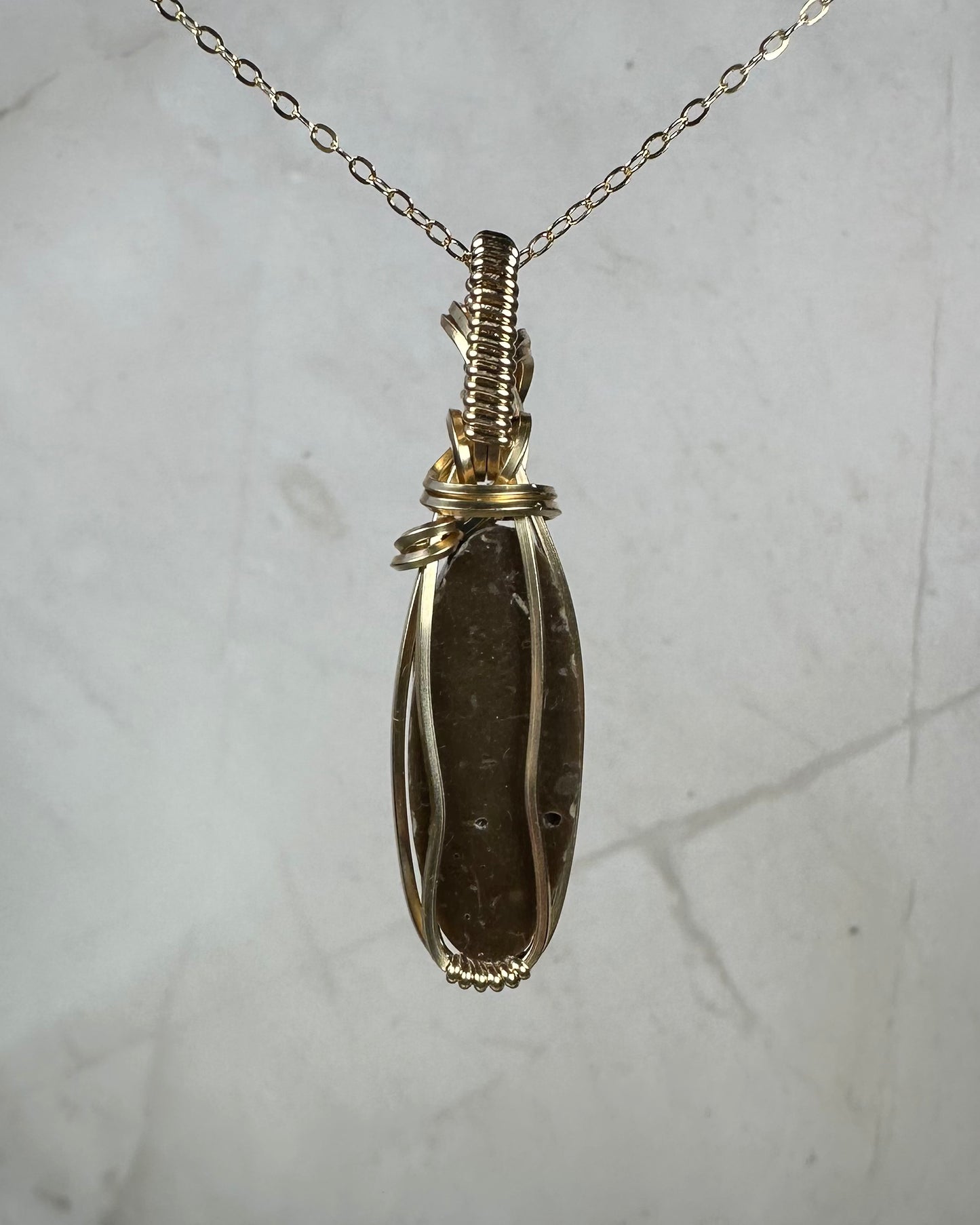 Wire-Wrapped Ithaca Peak Turquoise with Pyrite Pendant in 14k Goldfill