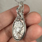 Sterling Silver Wire-Wrapped Vintage Mother of Pearl Carved Cameo Pendant