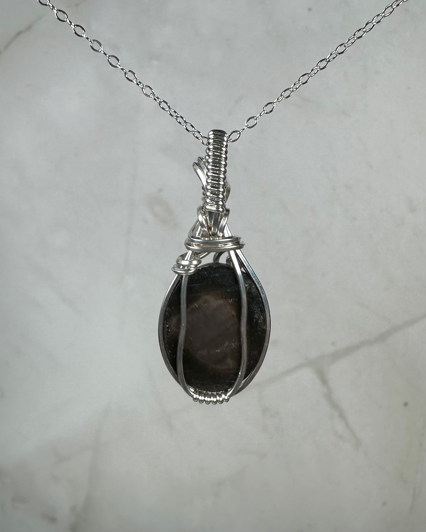 Sterling Silver Wire-Wrapped Vintage Mother of Pearl Carved Cameo Pendant