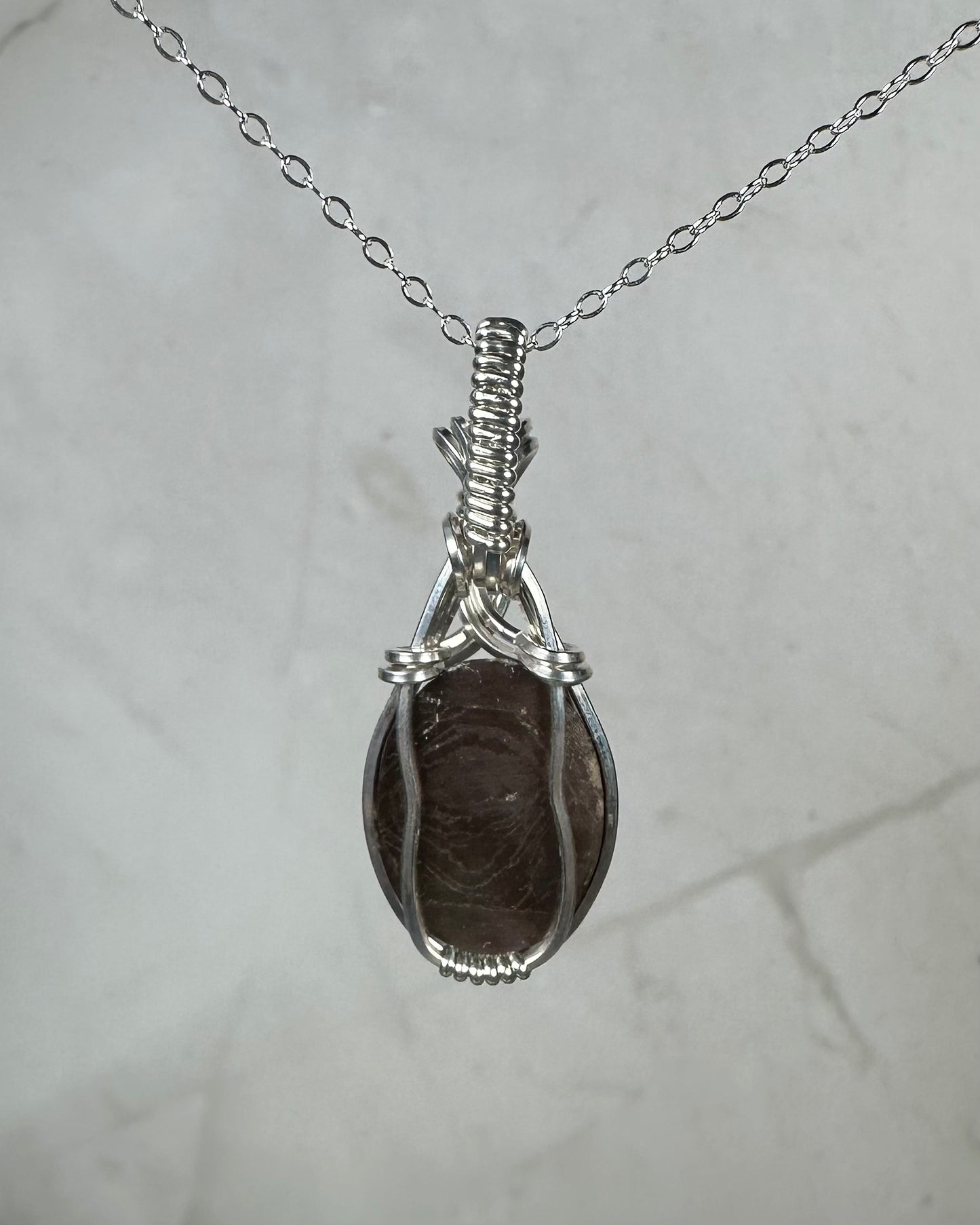 Sterling Silver Wire-Wrapped Vintage Mother of Pearl Carved Cameo Pendant