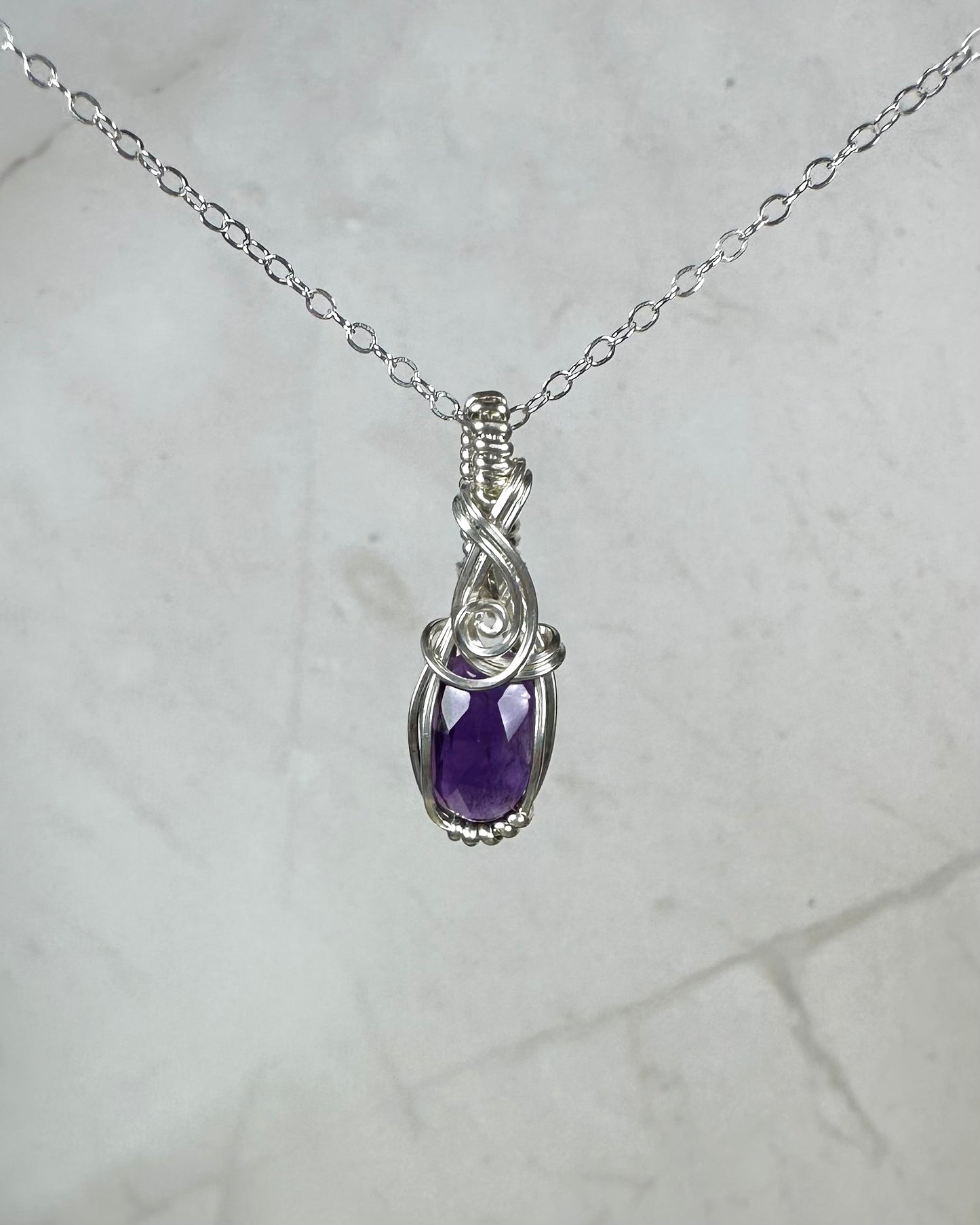 Wire-Wrapped Rosecut Amethyst Pendant in Sterling Silver