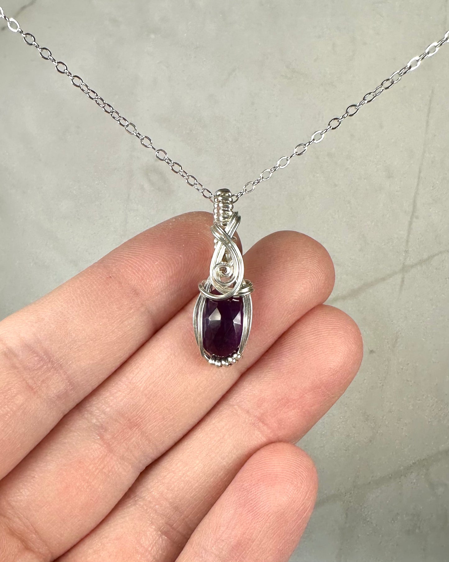 Wire-Wrapped Rosecut Amethyst Pendant in Sterling Silver