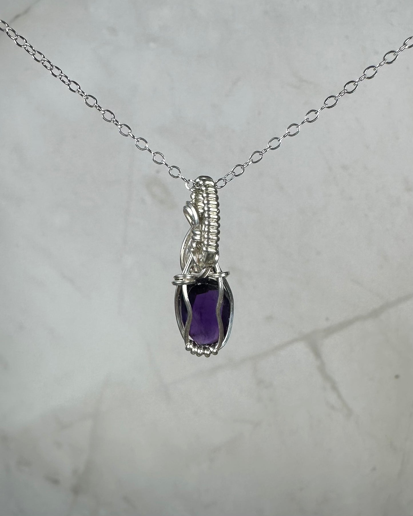Wire-Wrapped Rosecut Amethyst Pendant in Sterling Silver