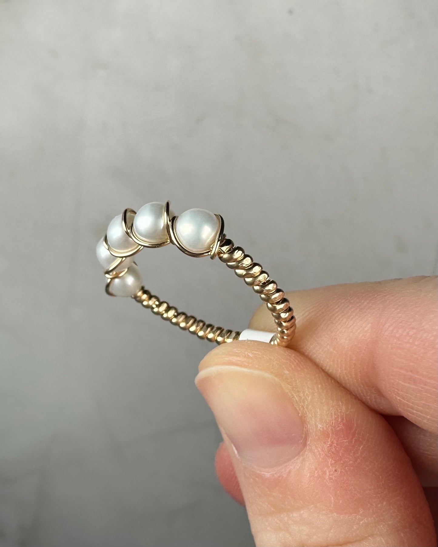 Wire-Wrapped 14k Goldfilled Five-Pearl Ring, with Natural AAA-Grade Cultured Akoya 4mm Pearls