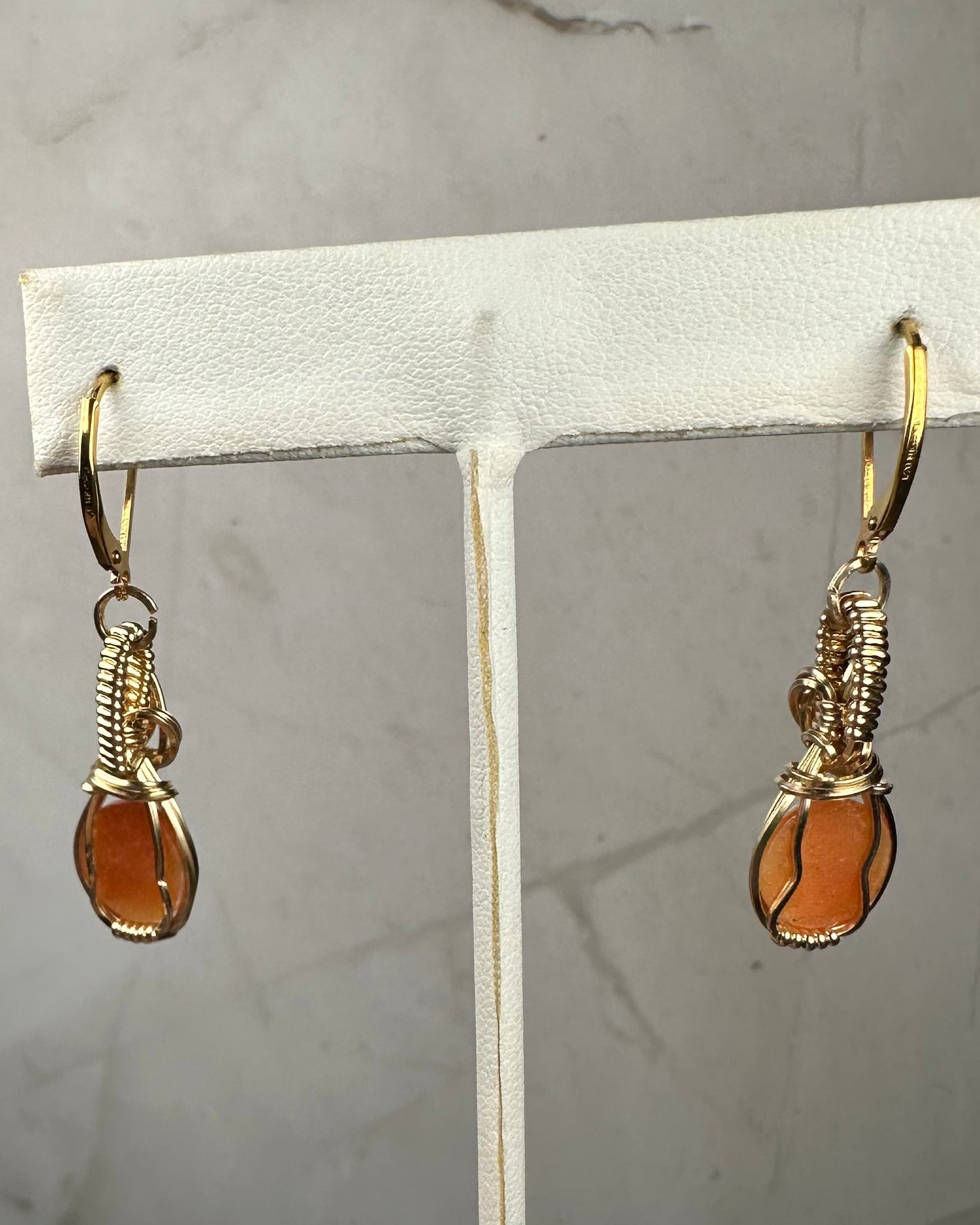 Vintage Carved Shell Cameos of Women Dangle Earrings Wire-Wrapped in 14k Goldfill