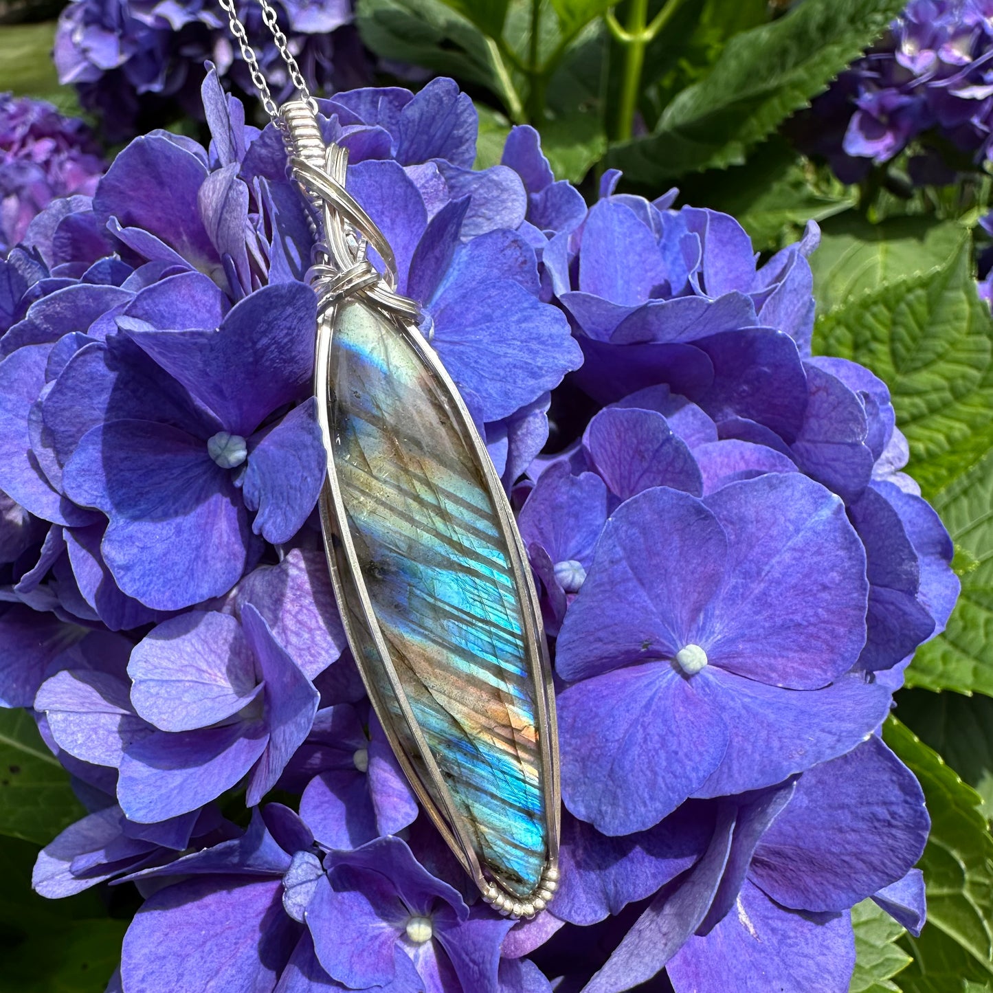 Wire-Wrapped Labradorite Statement Pendant in Sterling Silver Wire