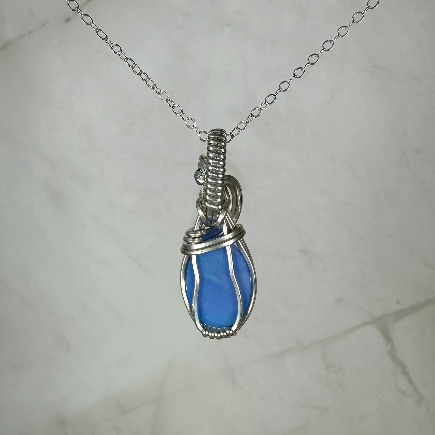 Aurora Opal Doublet Pendant Wire-Wrapped in Sterling Silver