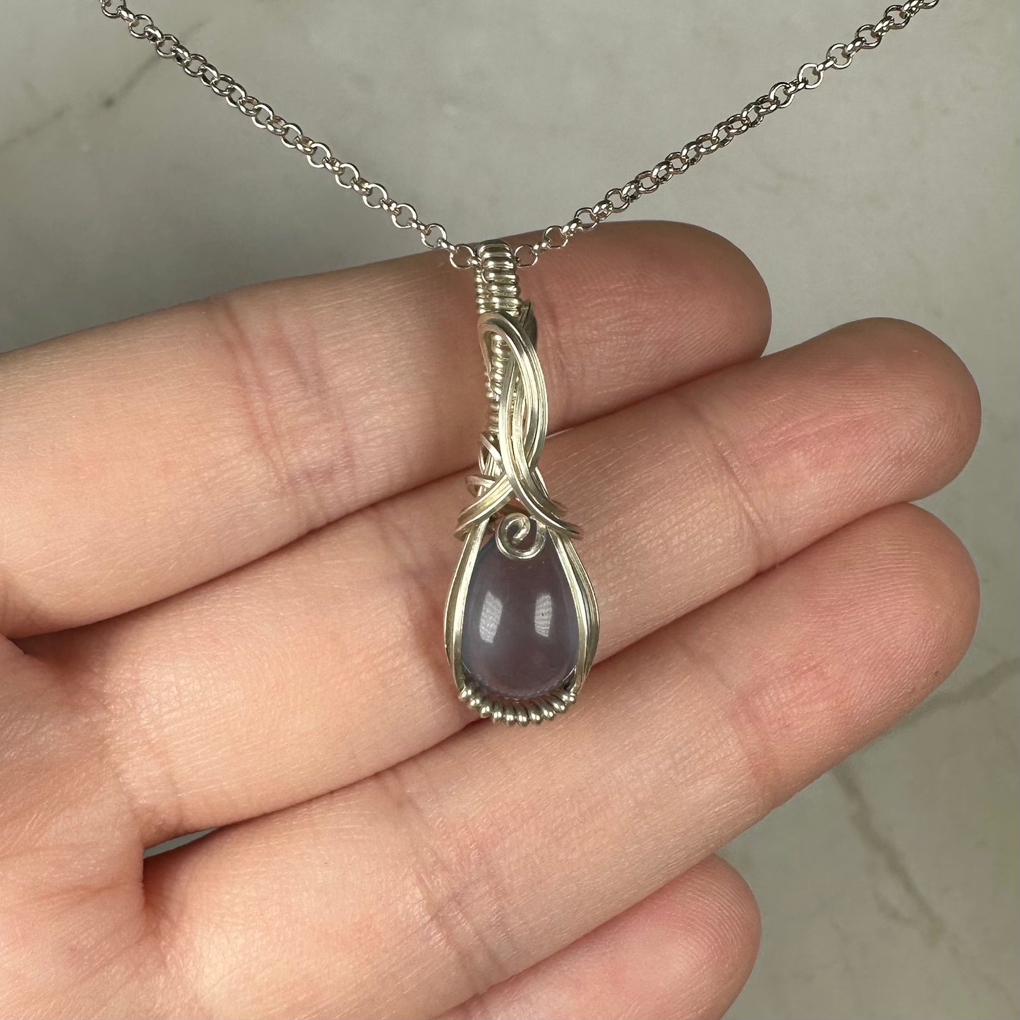 Blue Fluorite Pendant Wire-Wrapped in Sterling Silver