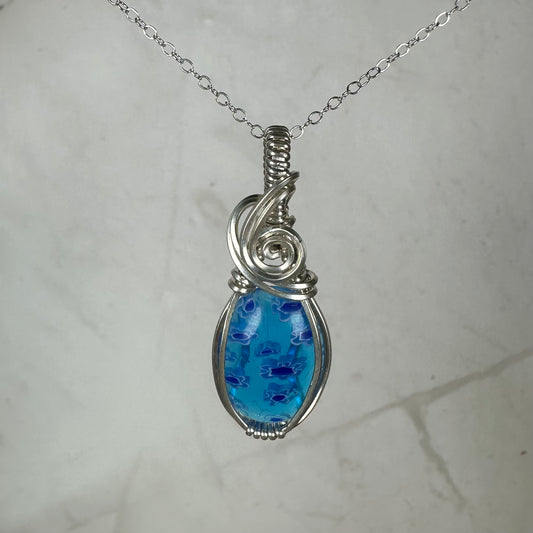 Vintage Murano Glass ("Millefiori") Pendant Wire-Wrapped in Sterling Silver