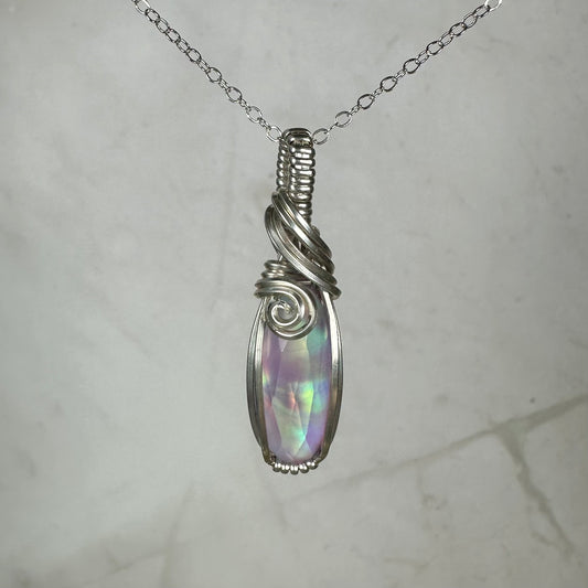 Aurora Opal Doublet Pendant Wire-Wrapped in Sterling Silver