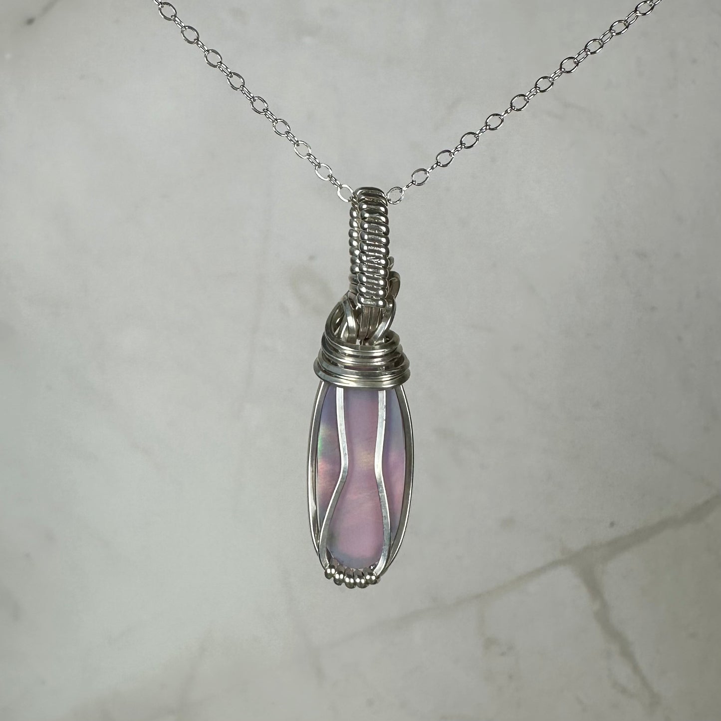 Aurora Opal Doublet Pendant Wire-Wrapped in Sterling Silver