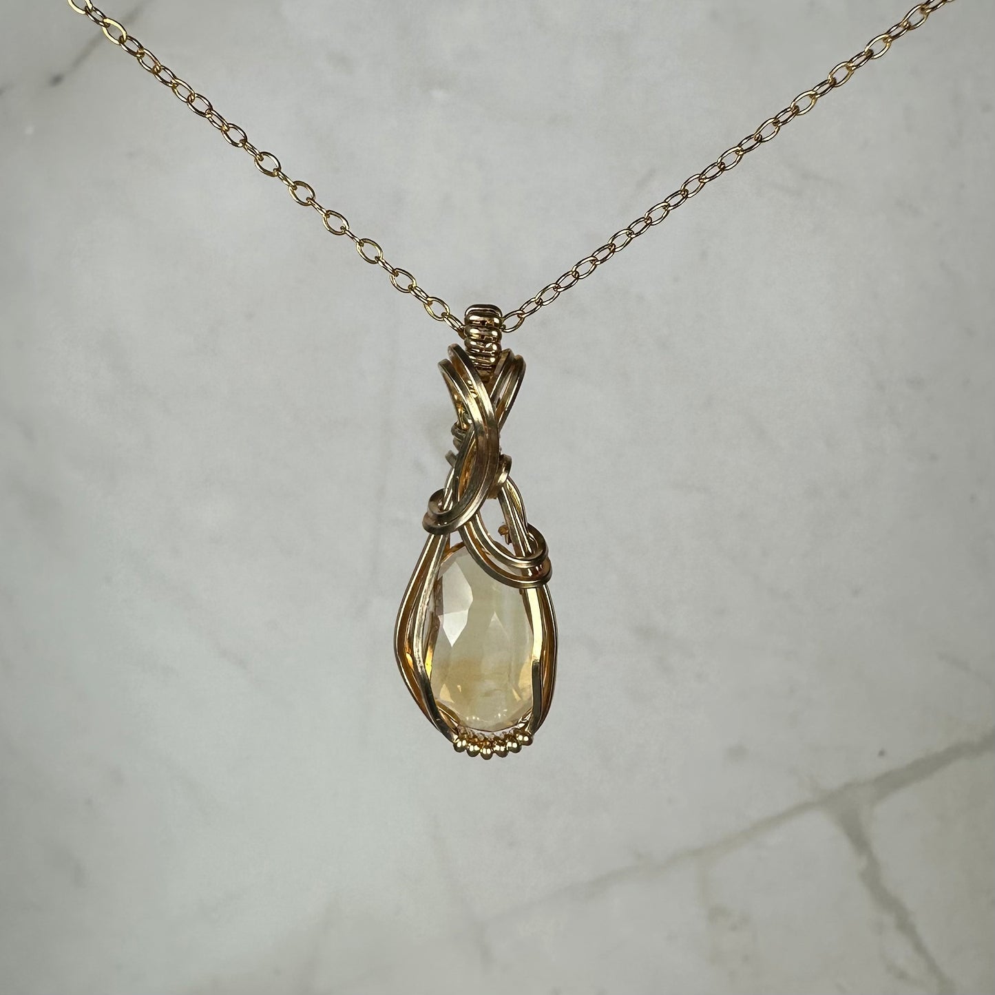 Rosecut Citrine Pendant Wire-Wrapped in 14k Goldfill
