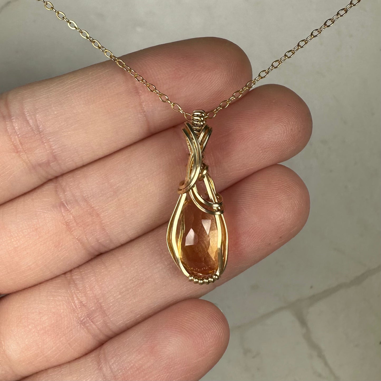 Rosecut Citrine Pendant Wire-Wrapped in 14k Goldfill