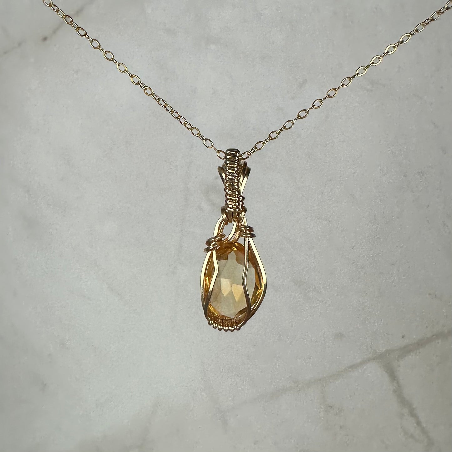 Rosecut Citrine Pendant Wire-Wrapped in 14k Goldfill