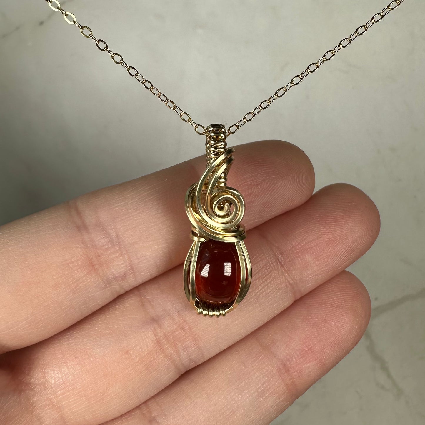 Hessonite Garnet Pendant Wire-Wrapped in 14k Goldfill