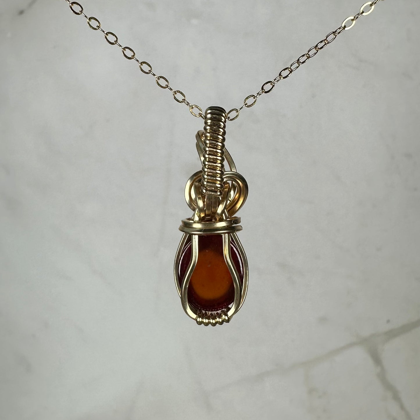 Hessonite Garnet Pendant Wire-Wrapped in 14k Goldfill