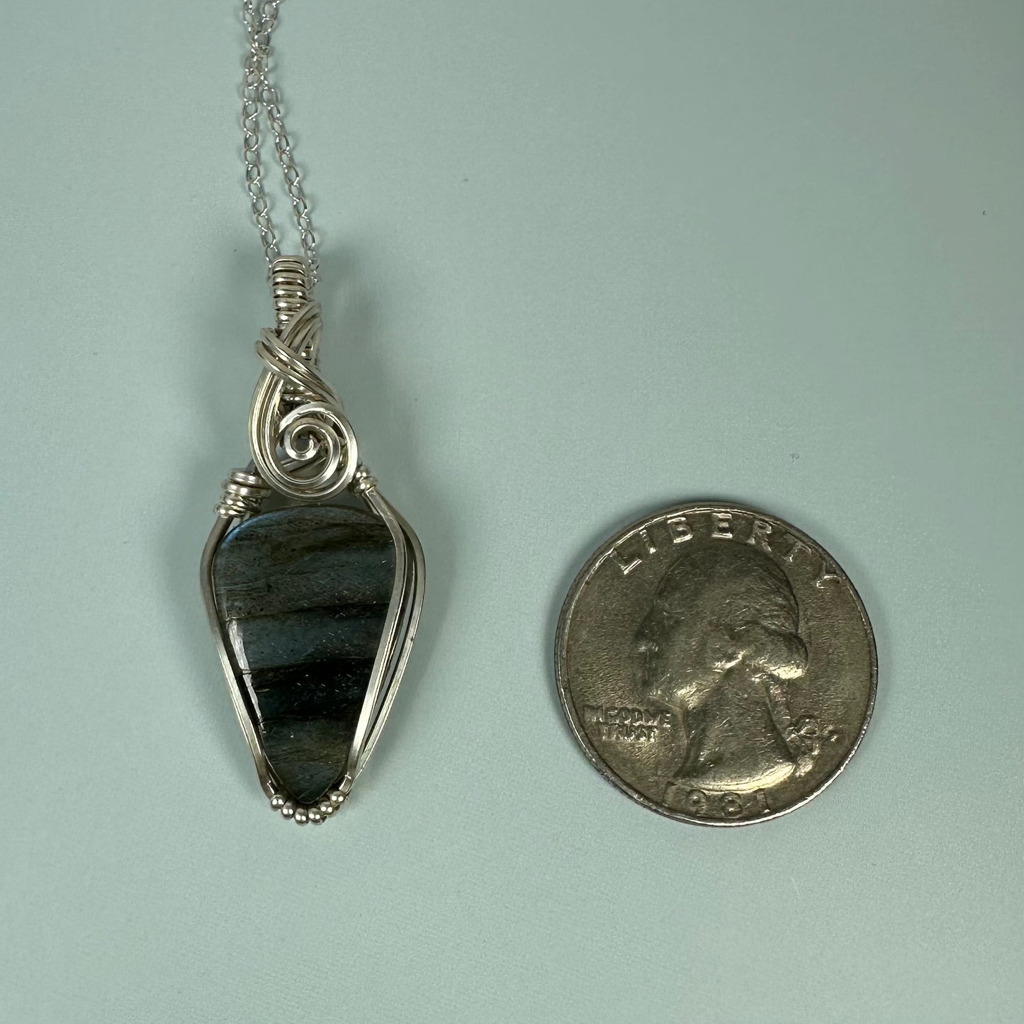 Flashy Blue Labradorite Pendant Wire-Wrapped in Sterling Silver