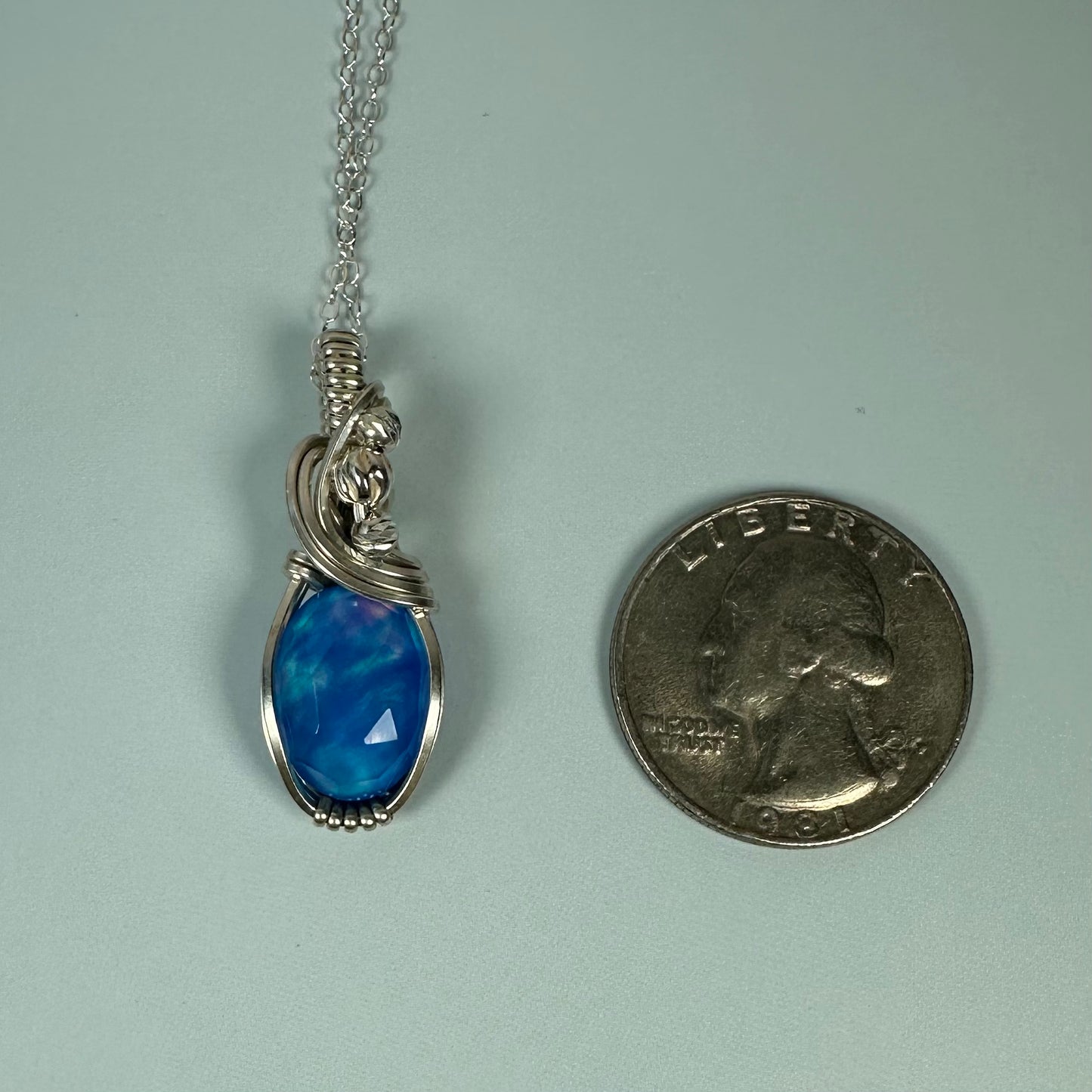 Aurora Opal Doublet Pendant Wire-Wrapped in Sterling Silver