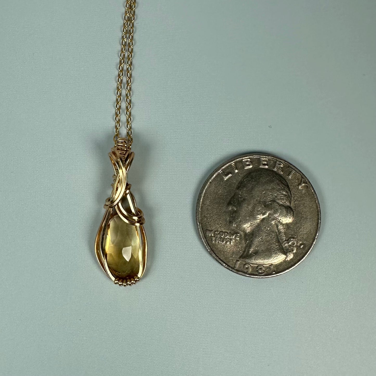 Rosecut Citrine Pendant Wire-Wrapped in 14k Goldfill