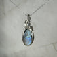 Rainbow Moonstone with Black Tourmaline Pendant Wire-Wrapped in Sterling Silver