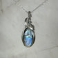 Rainbow Moonstone with Black Tourmaline Pendant Wire-Wrapped in Sterling Silver